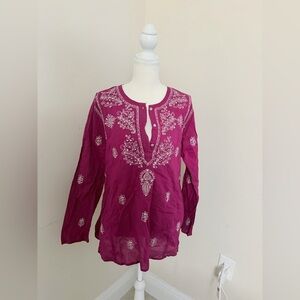 TC Magenta Embroidered Long-Sleeve Tunic